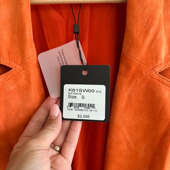 ST. JOHN Silken Suede Slouchy Strap Sleeve Jacket Soft Sienna Orange NWT - Picture 8 of 14